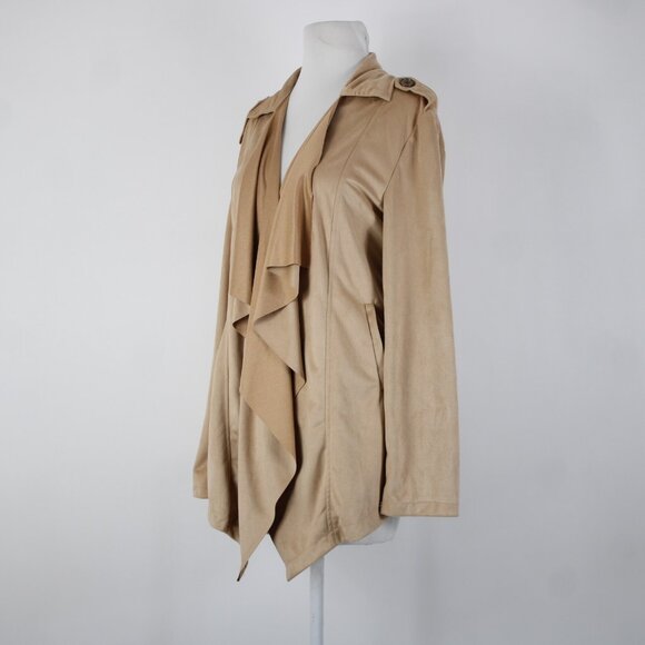 Wet Seal $40 Sz M Tan Waterfall Faux Suede 100% Polyester Wrap Sweater - Picture 8 of 16